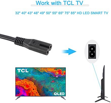 [UL] כבל חשמל 2 שיניים AC קיר כבל תואם עם TCL רוקו Samsung Apple TV הלא מקוטב החלפה-3FT